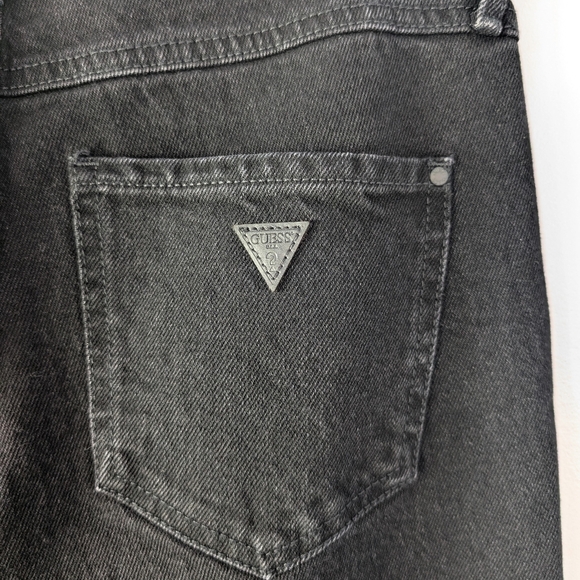 Guess Women's Amaya Straight Leg Black Jeans with Black Leather Applique~Size 27 - Picture 7 of 9